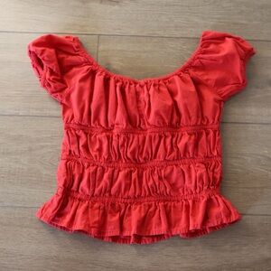 Madison Mathews Red Ruffled Short Sleeve Top